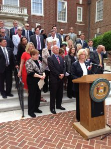 Lily Ledbetter speaking at the signing of Delaware's three new bills that will improve women's economic security.