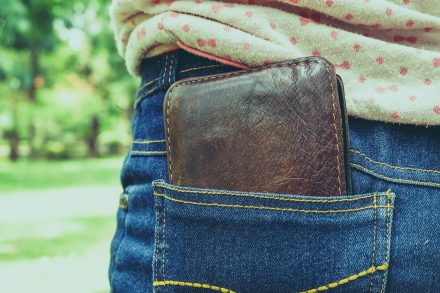 wallet in back pocket  with filter effect retro vintage style