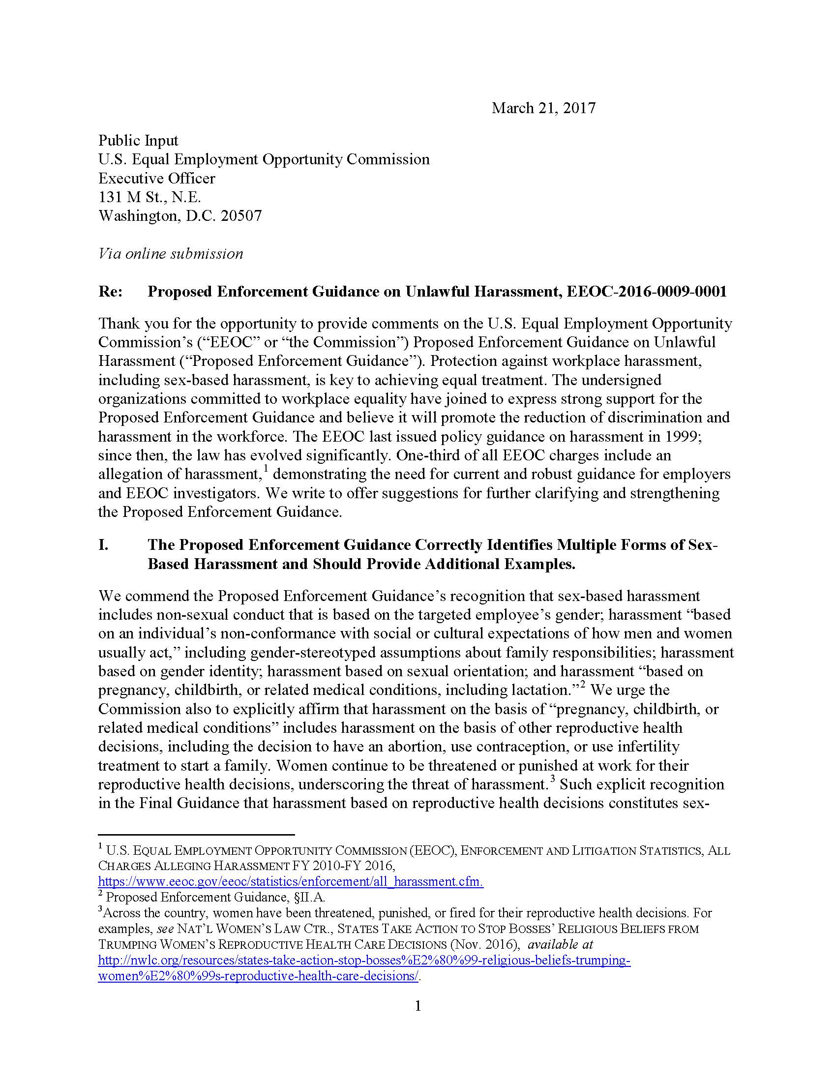 Eeoc Response Examples Coalition Comments to EEOC on Proposed Harassment Guidance - National ...