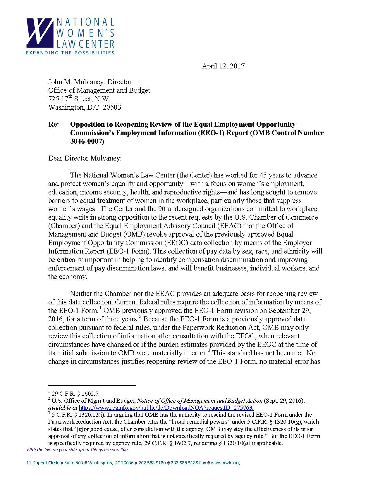 Coalition Letter to OMB in Support of Pay Data Collection - National  Women's Law Center