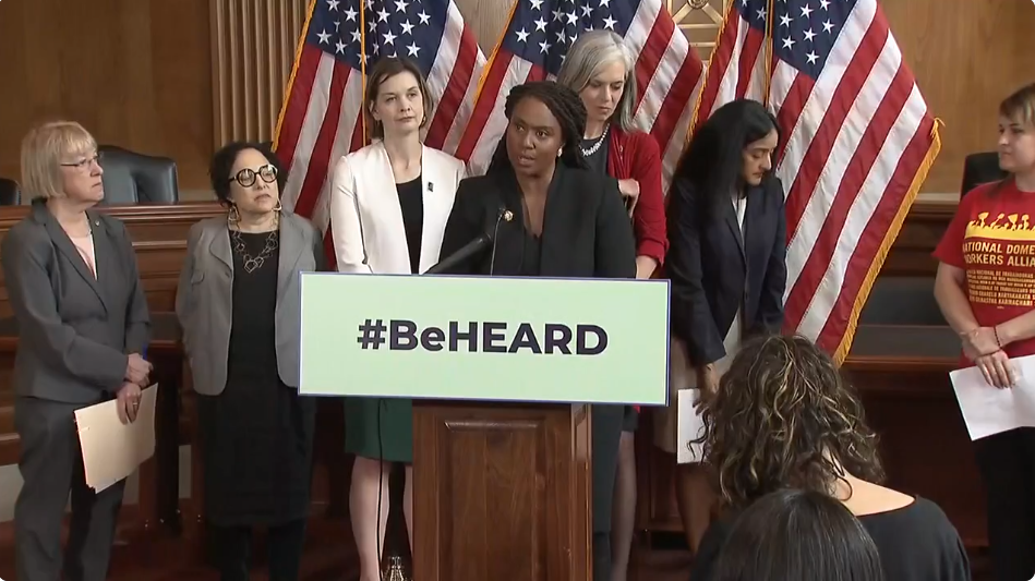 Members of Congress and advocates attend a press conference to introduce the Be HEARD Act.