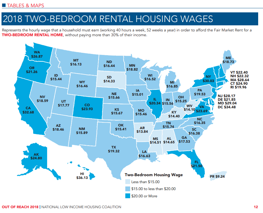 2018 Two bedroom rental housing wages