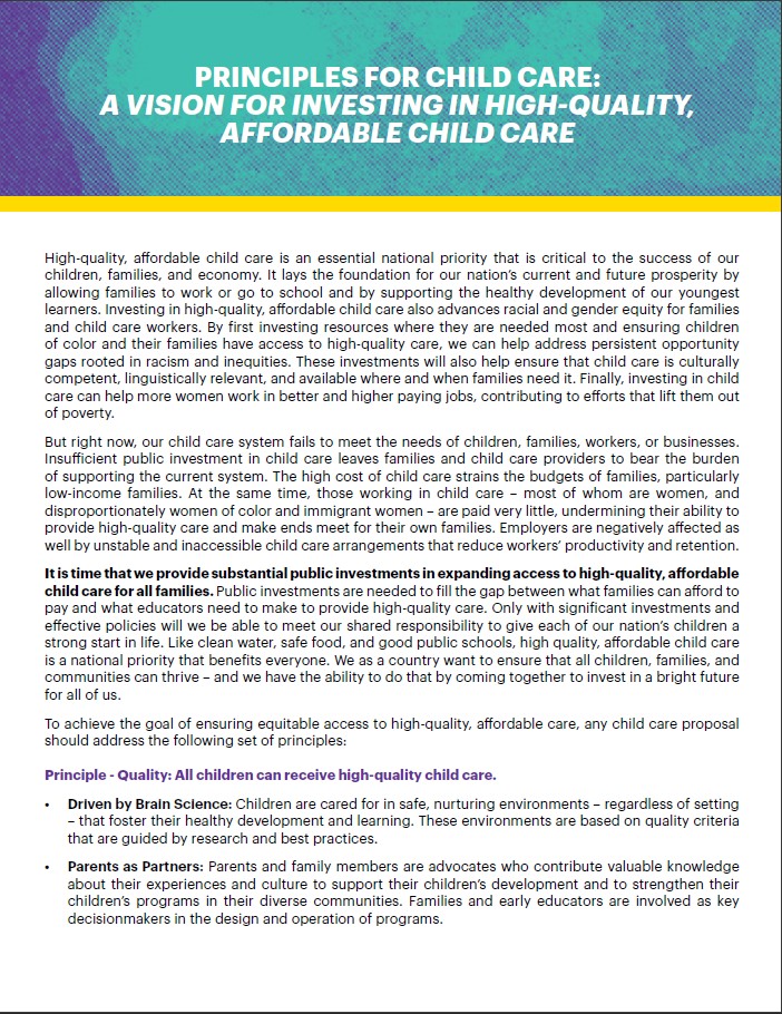 Principles for Child Care: A Vision for Investing in High-Quality ...