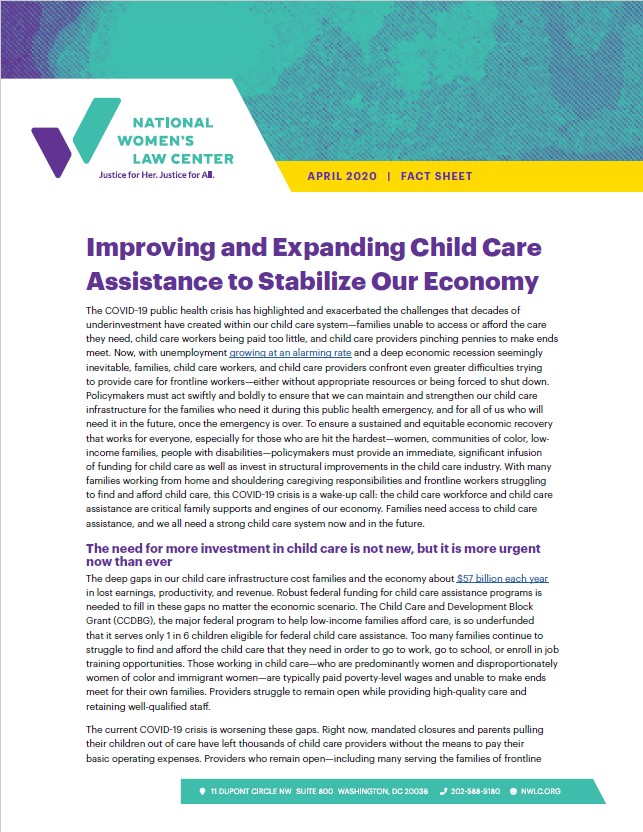 Improving and Expanding Child Care Assistance to Stabilize Our Economy ...