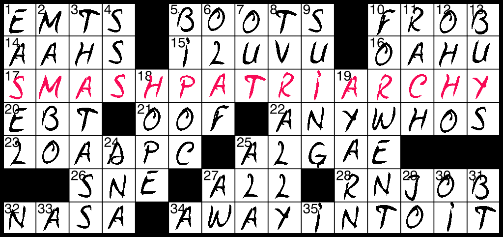 an image of a crossword puzzle spelling out smash patriarchy