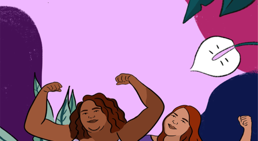 "Abortion Actually is Power" Graphic with illustration of women with their arms raised