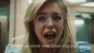 gif of Cassie crying and screaming "I have never, ever been happier"