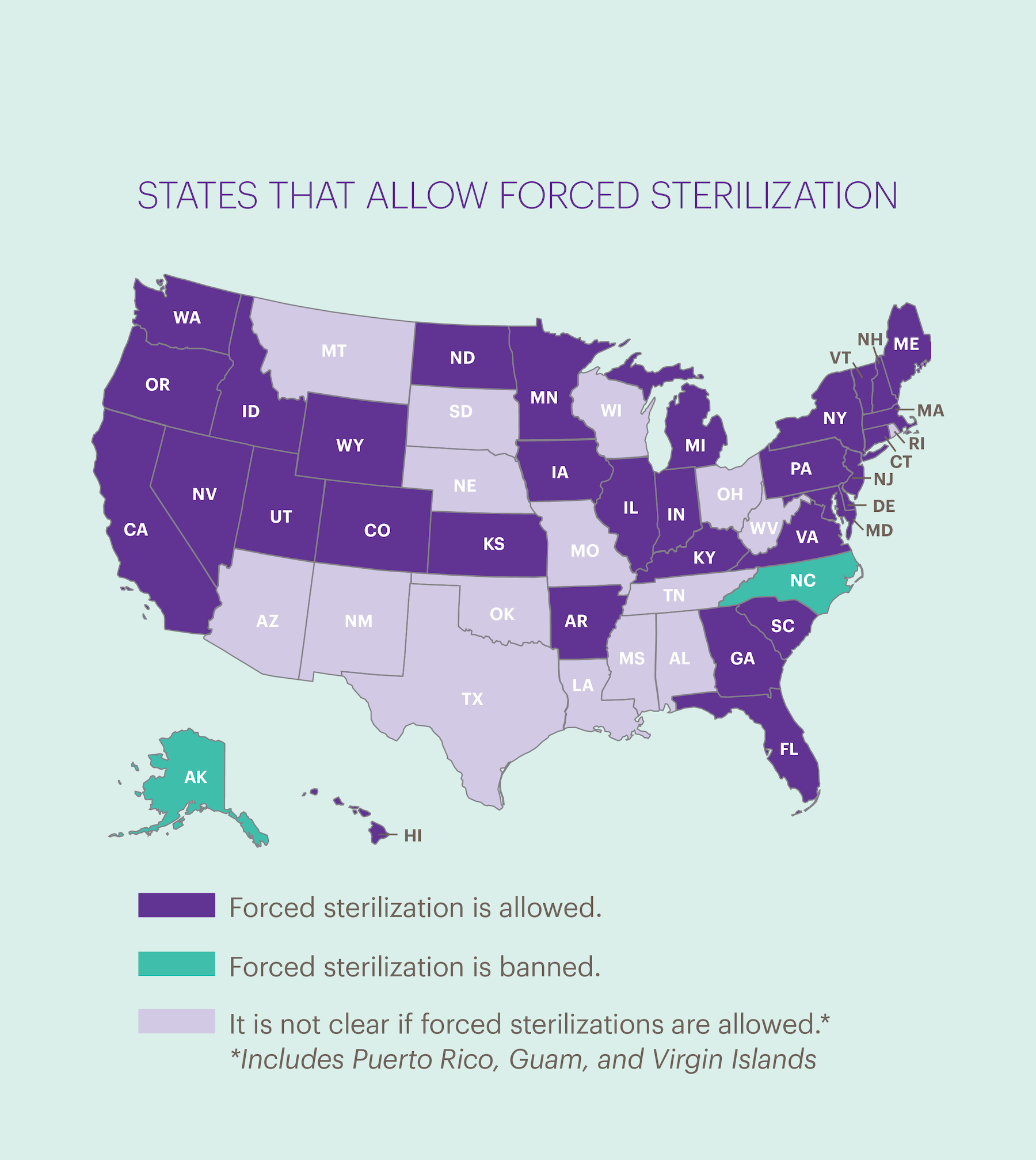 Forced Sterilization Report - map - States that allow forced sterilization