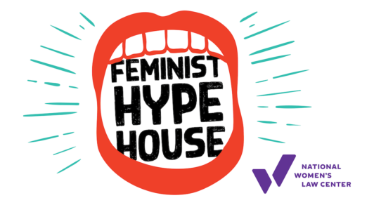 picture of a mouth with the words "feminist hype house" coming out of it