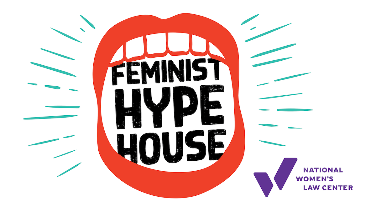 picture of a mouth with the words "feminist hype house" coming out of it