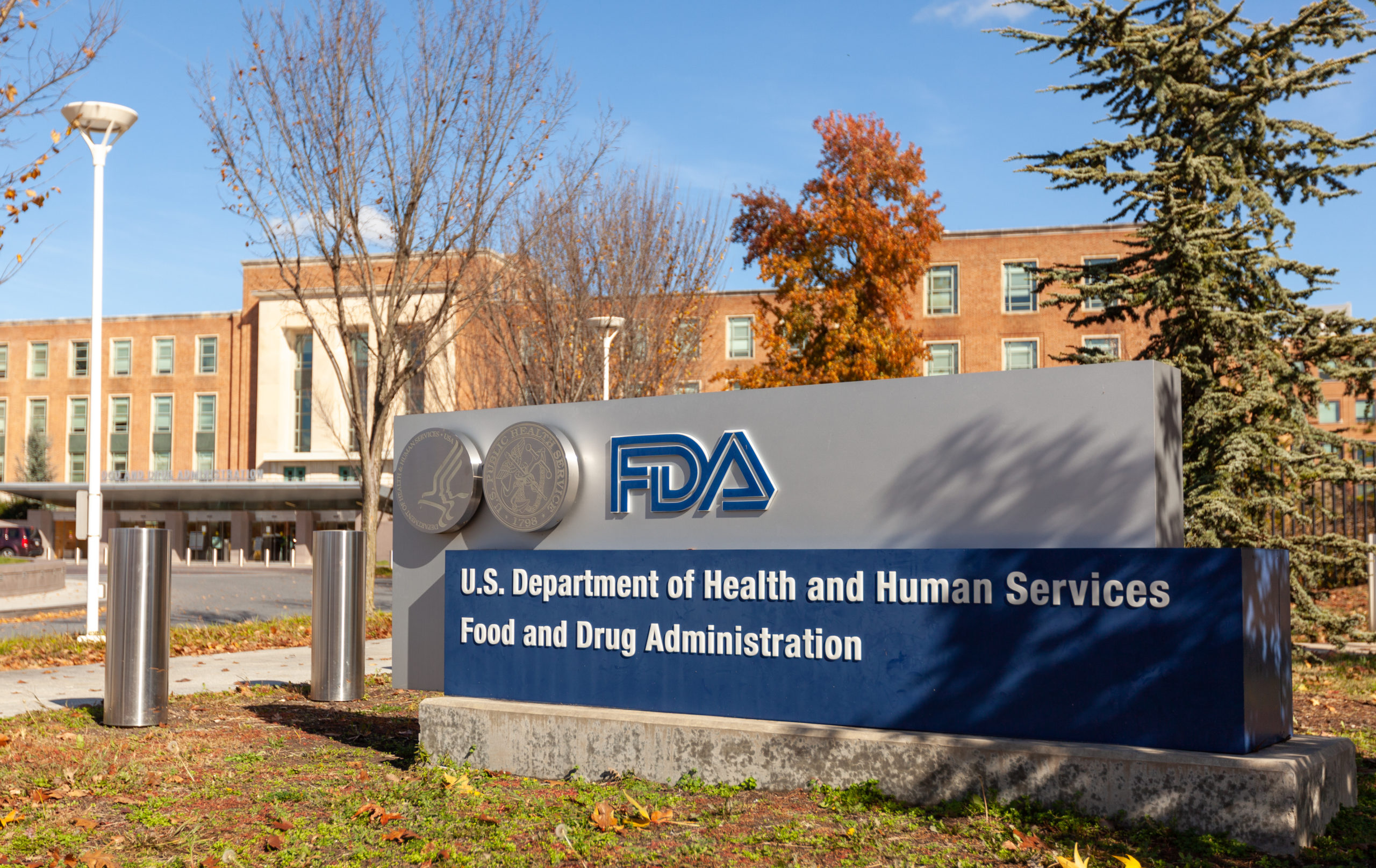 Sign outside the FDA reading: U.S. Department of Health and Human Services Food and Drug Administration