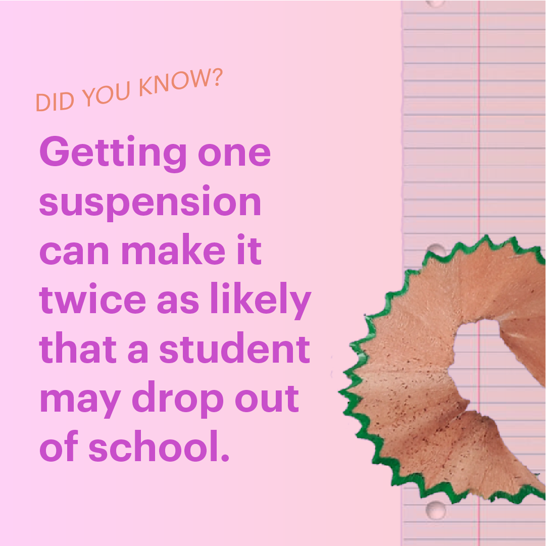 Did you know? Getting one suspension can make it twice as likely that a student may drop out of school.